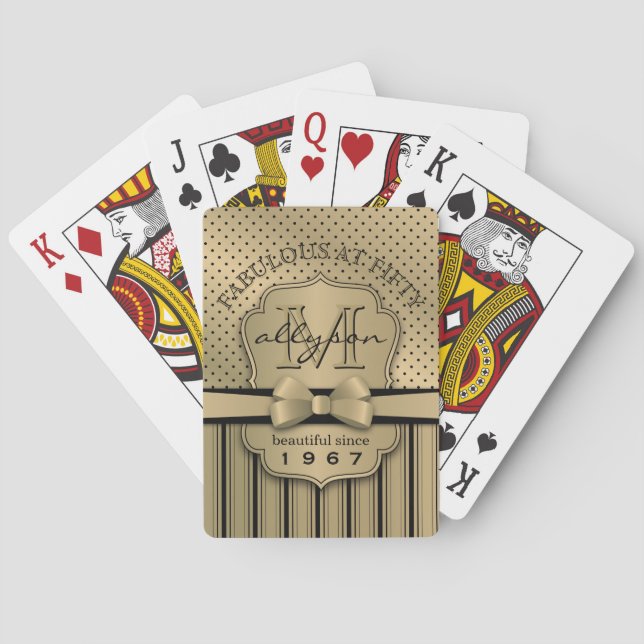 Jeu De Cartes 50e anniversaire Champagne Gold Polka Dot Stripes  (dos)