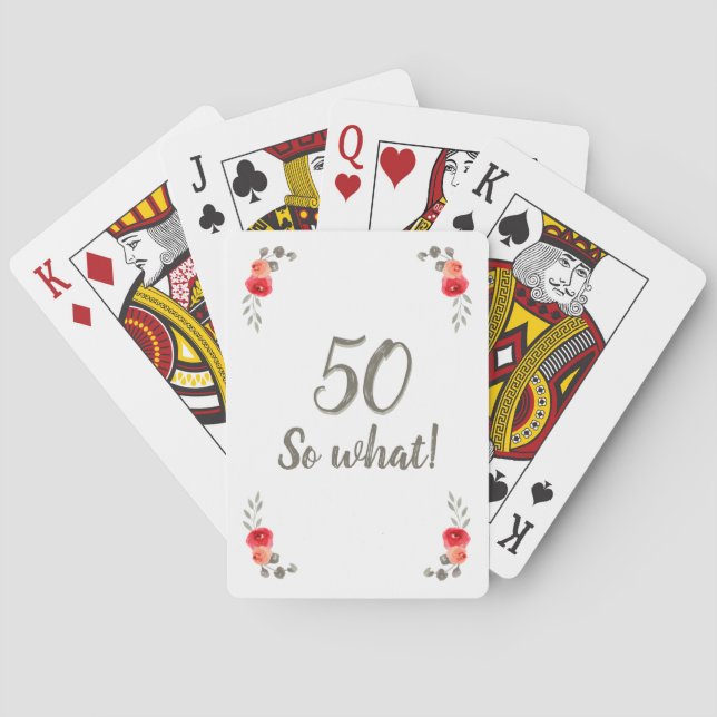 Jeu De Cartes 50e anniversaire drôle dire de l'aquarelle Floral  (dos)