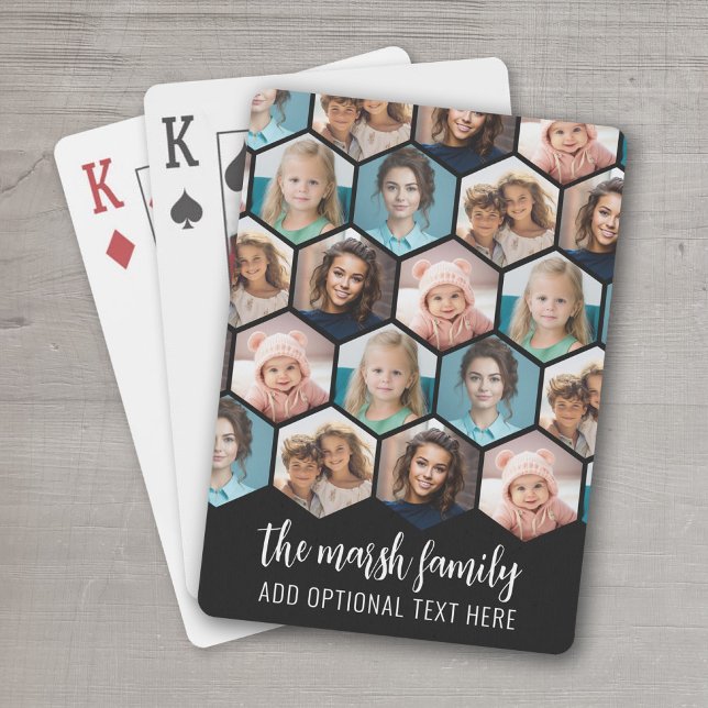 Jeu De Cartes 5 Photo Collage - motif hexagone funky - noir (Personalized Playing Cards - add your photos and text)