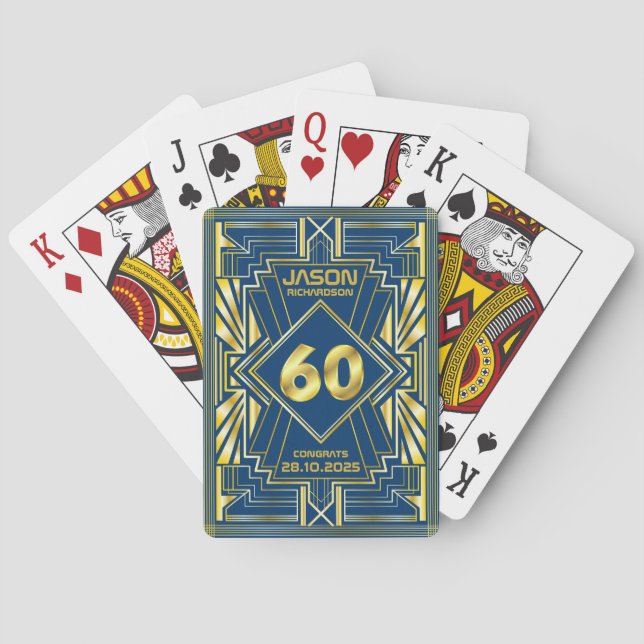 Jeu De Cartes 60e anniversaire Art Déco Gold Blue Great Gatsby (dos)