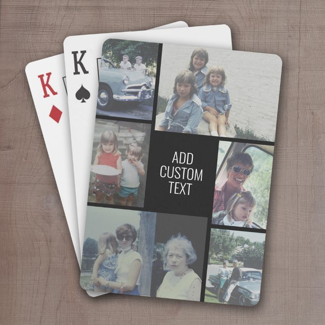 Jeu De Cartes 6 photo collage - arrière - plan noir - texte blan (Personalized Playing Cards - Add 6 Photos and Custom Text)