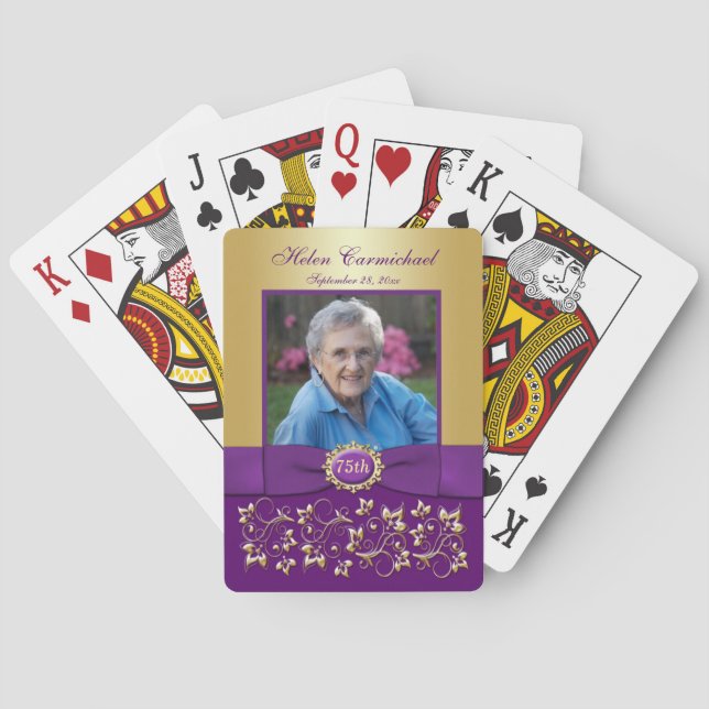 Jeu De Cartes 75e anniversaire Purple Gold Floral Playing Cartes (dos)