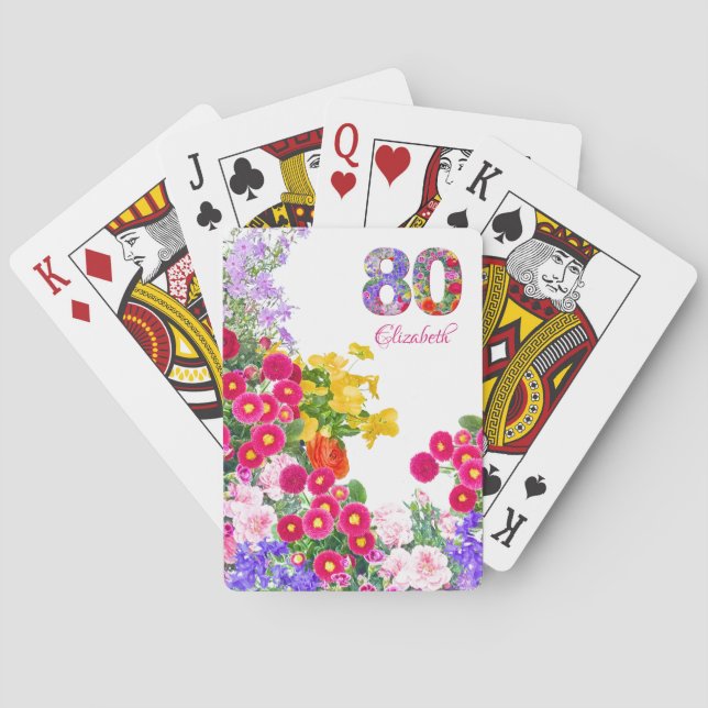 Jeu De Cartes 80e anniversaire bouquet de fleur bouquet jouant c (dos)