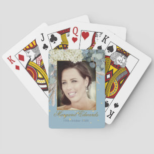 Jeu De Cartes 90ème Floral Blue Gold Elegant Photo Anniversaire