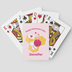 Jeu De Cartes Abeille mignonne aux Coeurs de Saint-Valentin rose