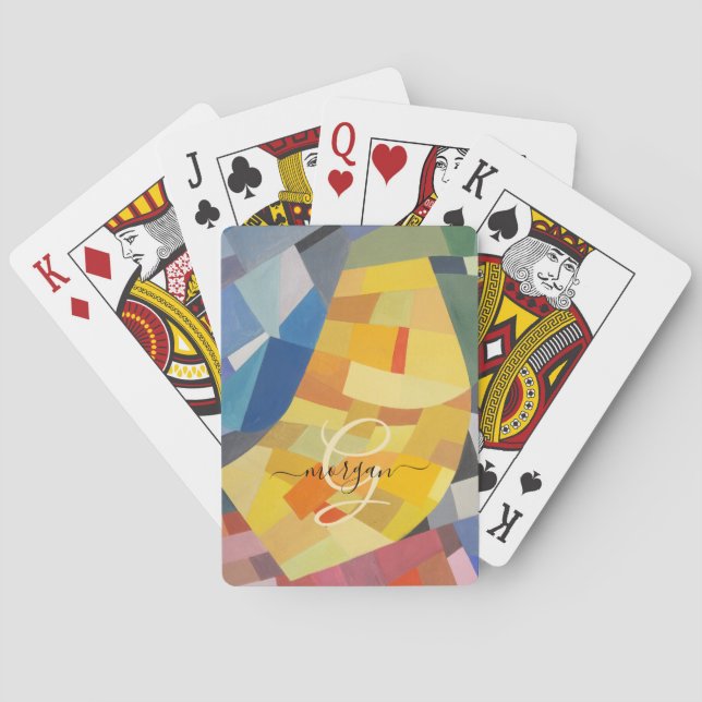 Jeu De Cartes Abstract Art, Gold Monogram, Black Script Name (dos)