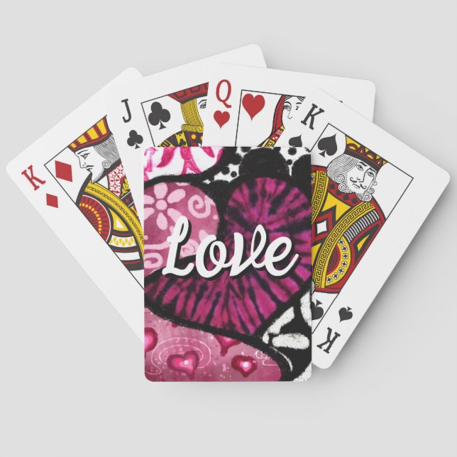 Jeu De Cartes Abstrait coeur d'amour rose Floral Pois noir (dos)