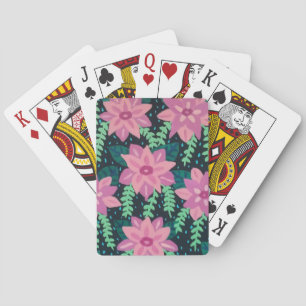 Jeu De Cartes Abstrait de fleurs rose et verte