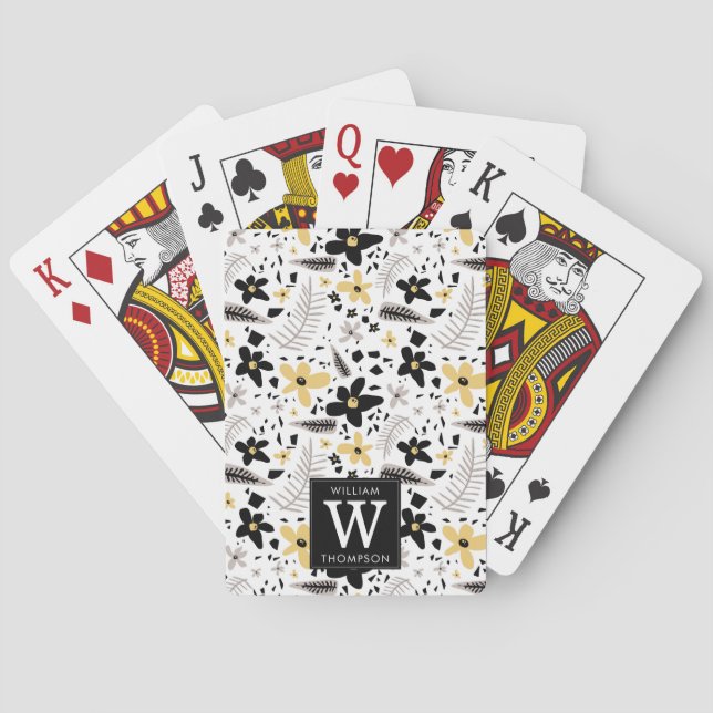 Jeu De Cartes Abstrait Gris jaune noir gris sans joint motif flo (dos)