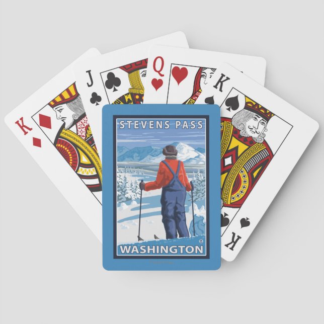 Jeu De Cartes Admirer de skieur - passage de Stevens, Washington (dos)