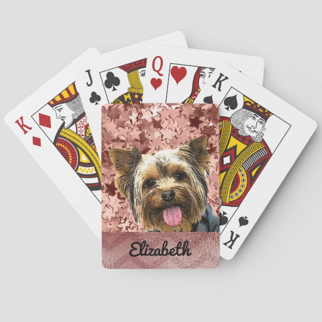 Jeu De Cartes Adorable Yorkie Rose Gold Nom chien animal (dos)