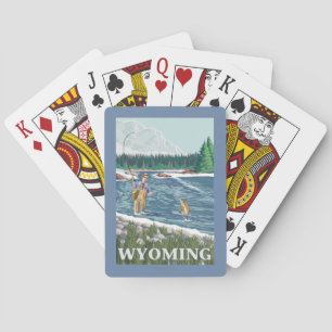 Jeu De Cartes Affiche de voyage de FishermanWyomingVintage de