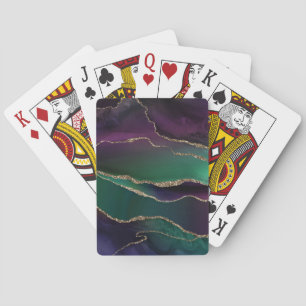 Jeu De Cartes Agate attrayante   Joyau foncé Tone Pierre Or Vein