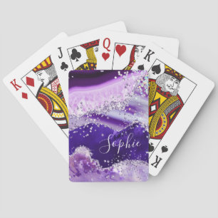 Jeu De Cartes Agate Pailleté Faux Holo Violet Élégant