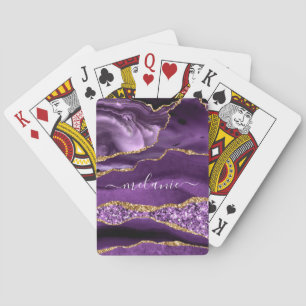Jeu De Cartes Agate Purple Gold Parties scintillant Votre nom Jo