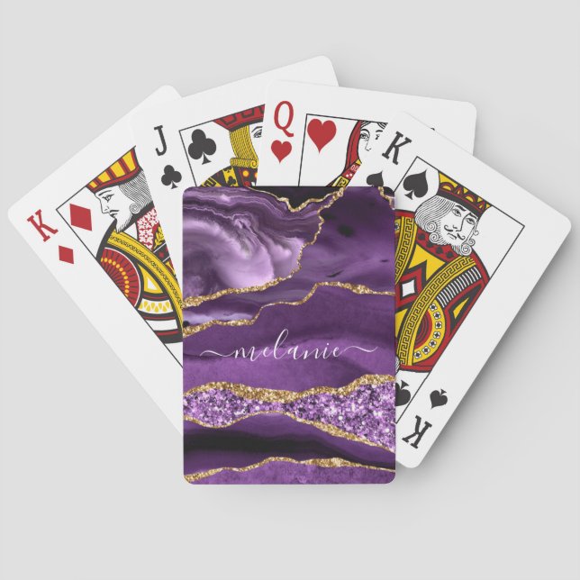 Jeu De Cartes Agate Purple Gold Parties scintillant Votre nom Jo (dos)