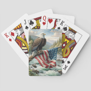Jeu De Cartes Aigle Balle Avec Drapeau Américain Sur Branche Arb