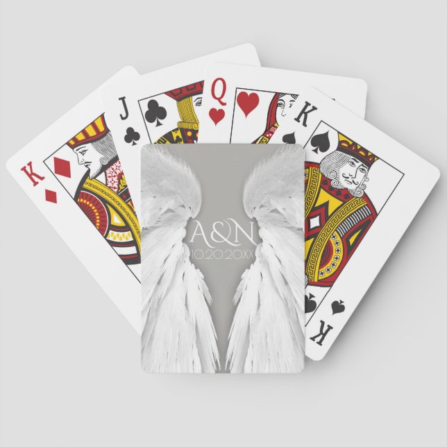 Jeu De Cartes AILES ANGEL Initiales Mariages Élégant gris (dos)