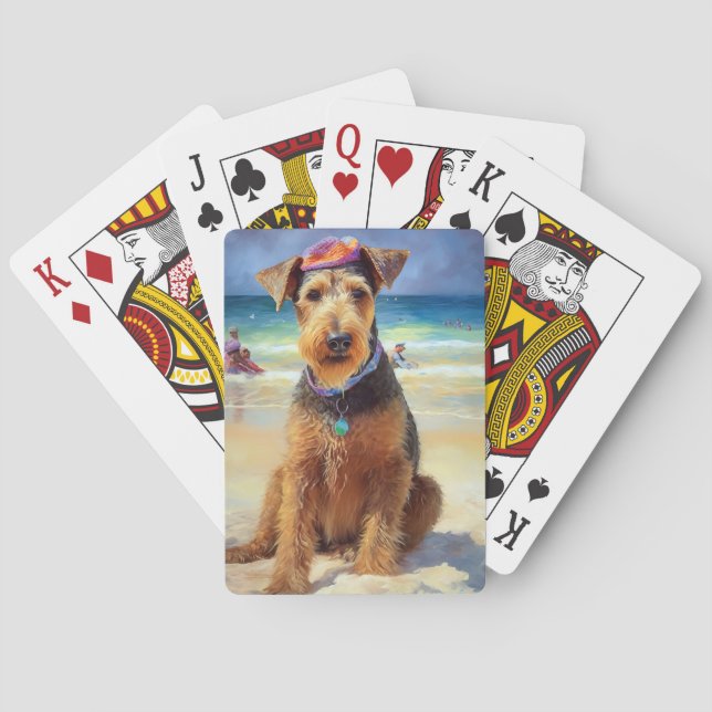 Jeu De Cartes Airedale sur la plage, cadeau d'été pour les amour (dos)