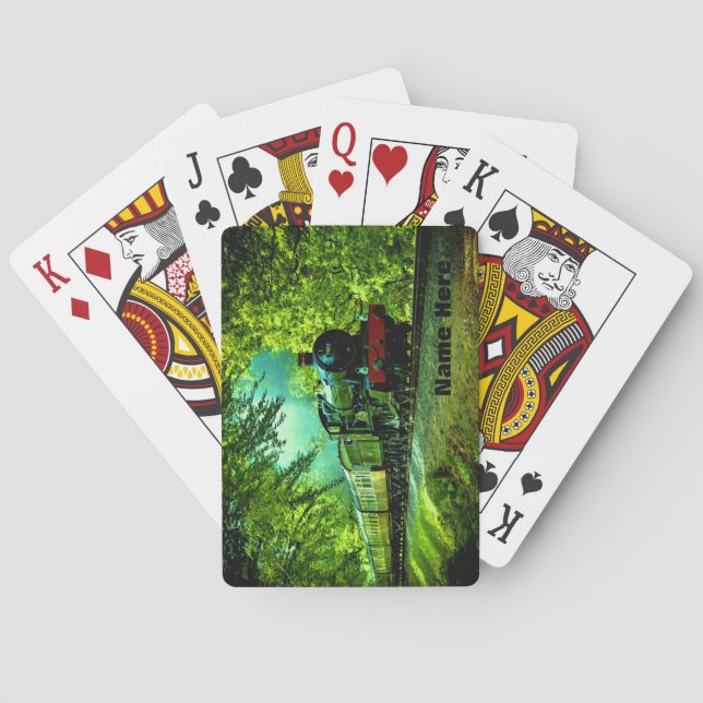 Jeu De Cartes Ajouter le nom Green Steam Train Engine Old Locomo (dos)