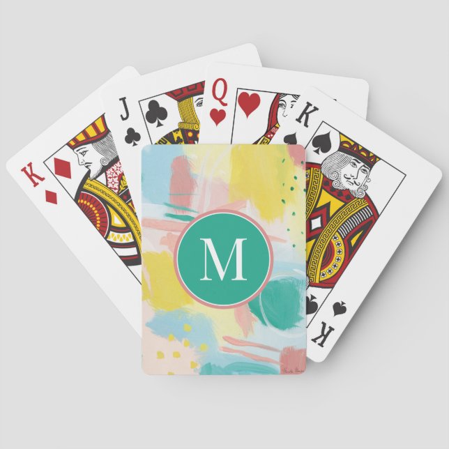 Jeu De Cartes Ajouter votre initiale | Abstrait visage frais (dos)