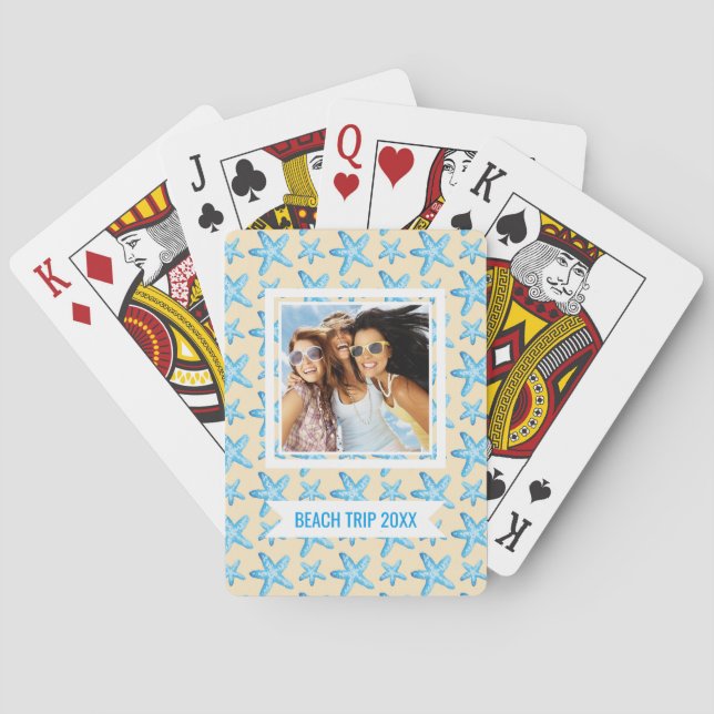 Jeu De Cartes Ajoutez votre motif bleu d'étoiles de mer (dos)