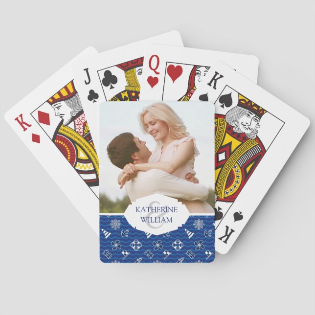 Jeu De Cartes Ajoutez votre motif de vagues nautique | mignon (dos)