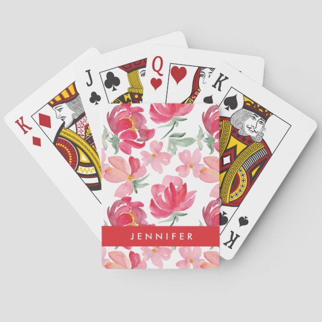 Jeu De Cartes Ajoutez votre motif nommé de pivoine d'aquarelle (dos)