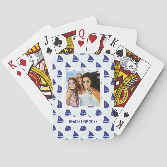 Jeu De Cartes Ajoutez votre motif nommé de voilier de bleu royal (dos)