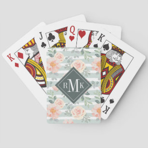 Jeu De Cartes Ajoutez votre motif rose de rayure du monogramme  