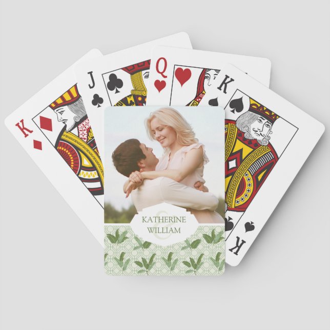 Jeu De Cartes Ajoutez votre nom | Feuilles de palmiers tropicaux (dos)