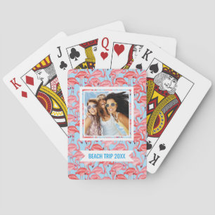 Jeu De Cartes Ajoutez votre nom   Flamants roses rose vif sur bl
