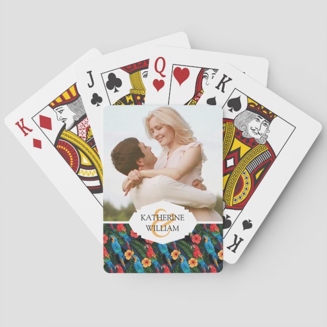 Jeu De Cartes Ajoutez votre nom | Macaw Et Hibiscus Motif (dos)
