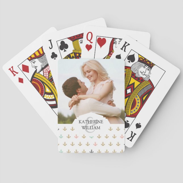 Jeu De Cartes Ajoutez votre nom | Mini Motif Ancre (dos)