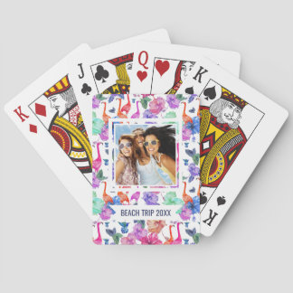 Jeu De Cartes Ajoutez votre nom | Motif d'aquarelle tropicale
