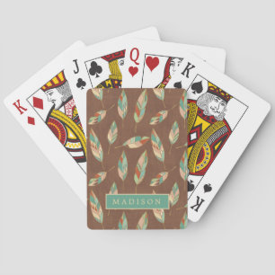 Jeu De Cartes Ajoutez votre nom   Motif de plumes du sud-ouest