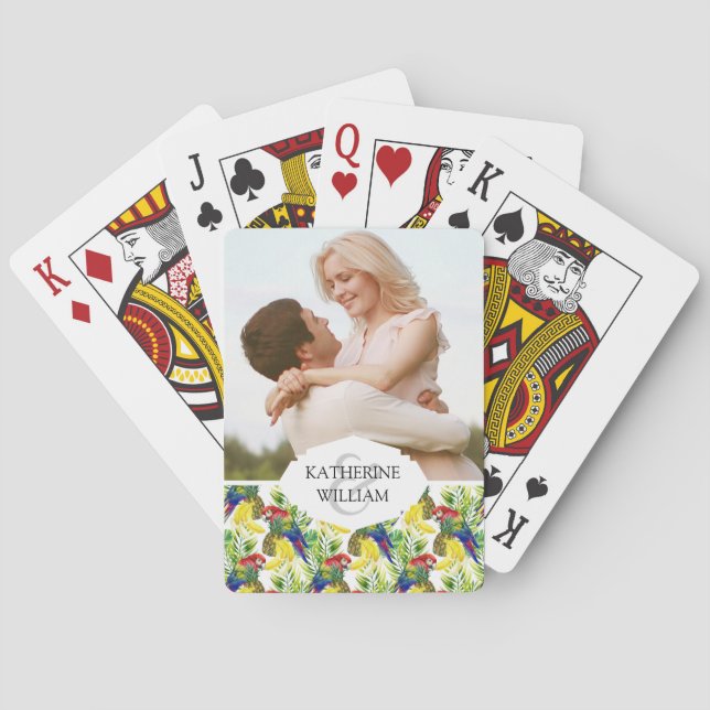Jeu De Cartes Ajoutez votre nom | Perroquets Et Fruits Tropicaux (dos)