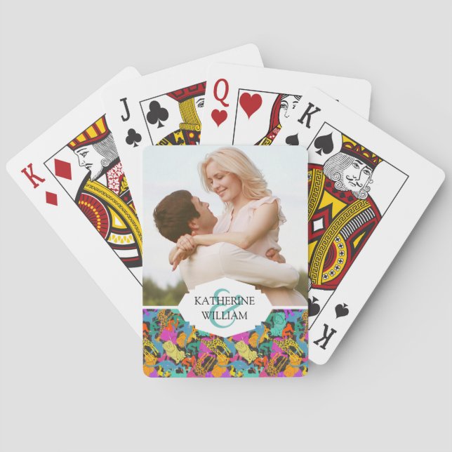 Jeu De Cartes Ajoutez votre | rétro motif animal nommé de (dos)