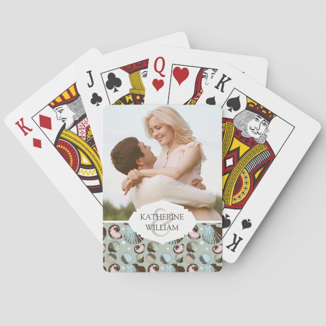 Jeu De Cartes Ajoutez votre | rétro motif nommé de coquillage (dos)