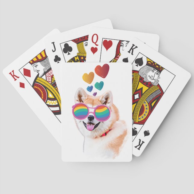 Jeu De Cartes Akita Chien avec Coeurs Saint Valentin (dos)