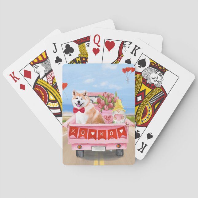 Jeu De Cartes Akita Chien Saint Valentin Coeurs de Camion (dos)