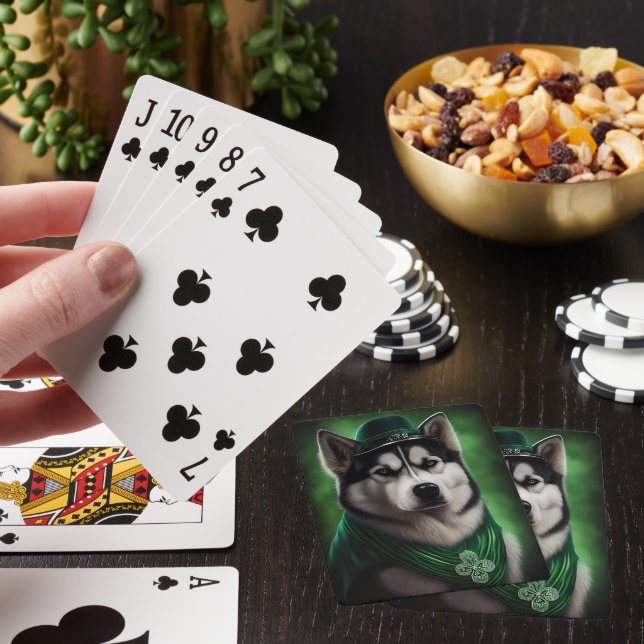 Jeu De Cartes Alaskan Malamute chien en robe de fête St. Patrick (In Situ)