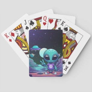 Jeu De Cartes Alien de paix mignon et vaisseau spatial