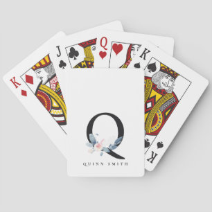 JEU DE CARTES ALPHABÈTES FLORAUX BLEU DOUX NOM LETTRE Q