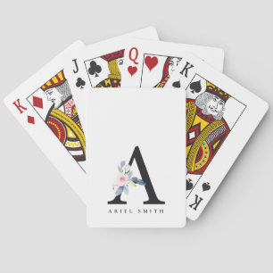 JEU DE CARTES ALPHABÈTES FLORAUX BLEUS DOUX NOM LETTRE A