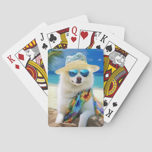 Jeu De Cartes American Eskimo on Beach, cadeau d'été pour amoure (dos)