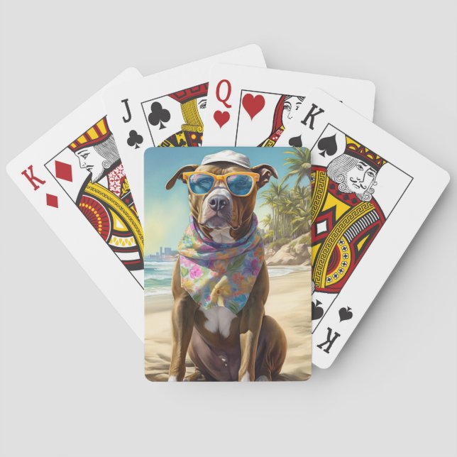 Jeu De Cartes American Staffordshire sur la plage, cadeau d'été (dos)