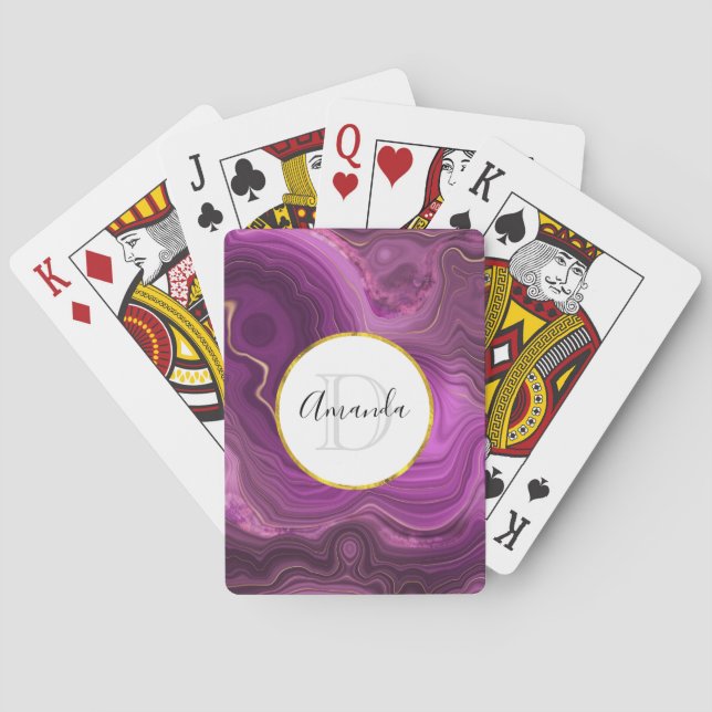 Jeu De Cartes Améthyste Violet Et Monogramme D'Agate Abstrait Or (dos)