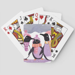 Jeu De Cartes Amis Manchots de Noël   Aquarelle d'Hiver