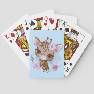 Jeu De Cartes Amoureux de girafe Mignon bébé girafe avec fleur